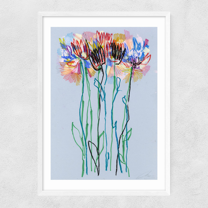 Morning Blue Flowers Narrow White Frame
