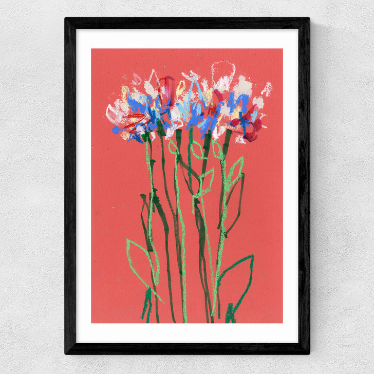 Coral Flowers Medium Black Frame