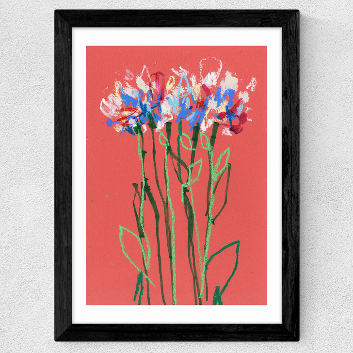 Coral Flowers Wide Black Frame