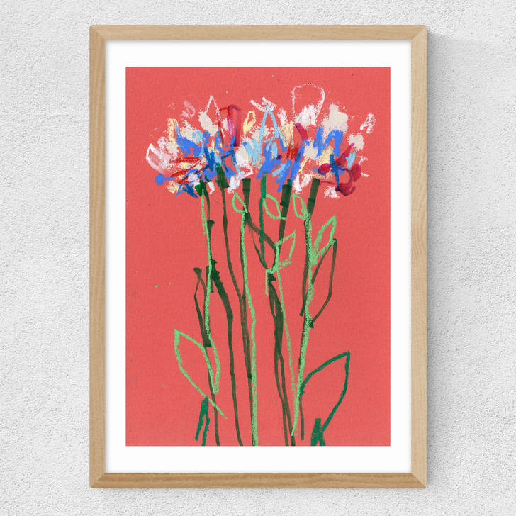 Coral Flowers Medium Oak Frame