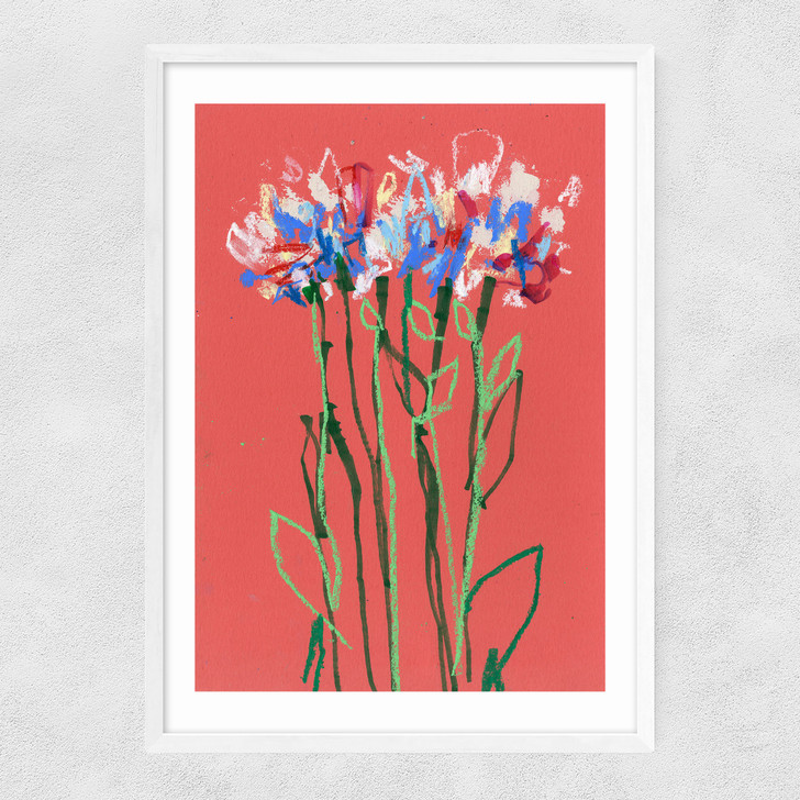 Coral Flowers Narrow White Frame