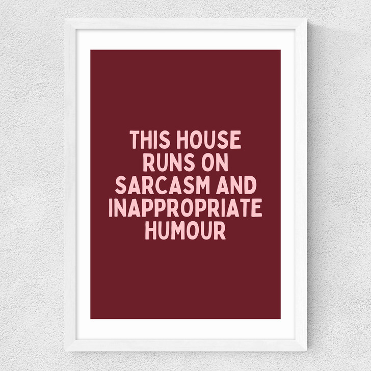 This House (Plum) Medium White Frame