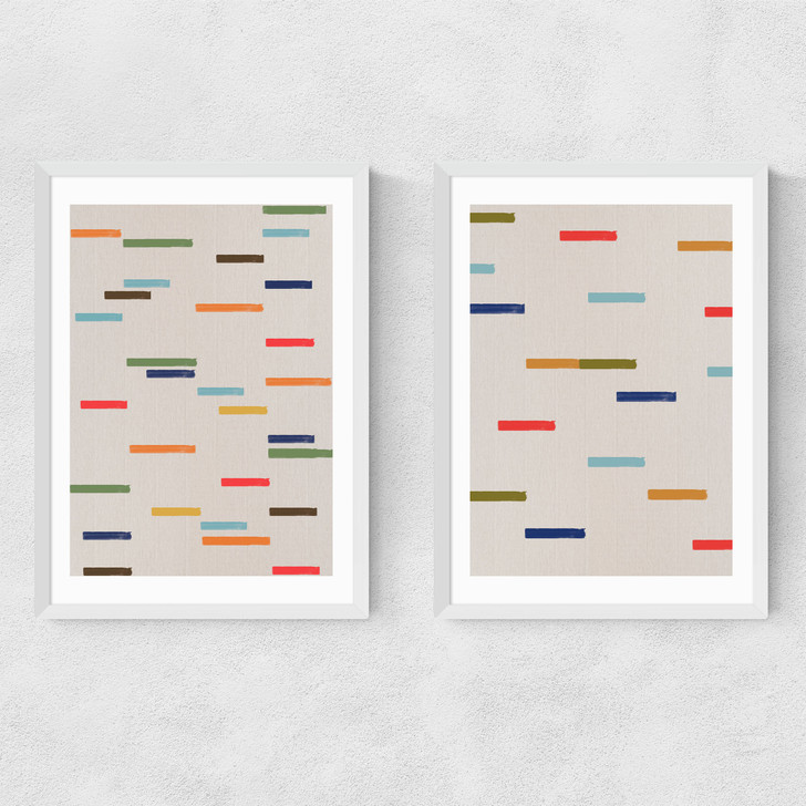 Floating Sripes Diptych Narrow White Frame