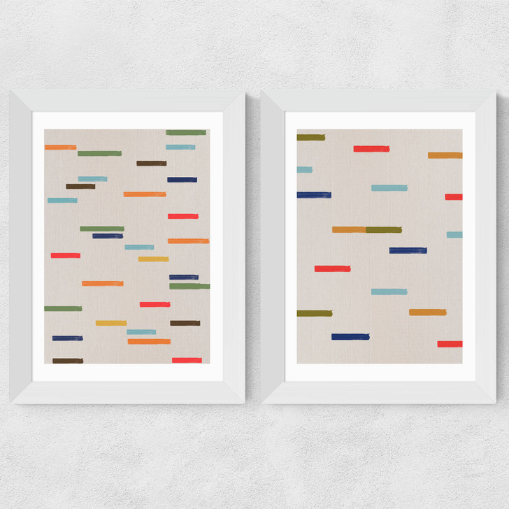 Floating Sripes Diptych Wide White Frame