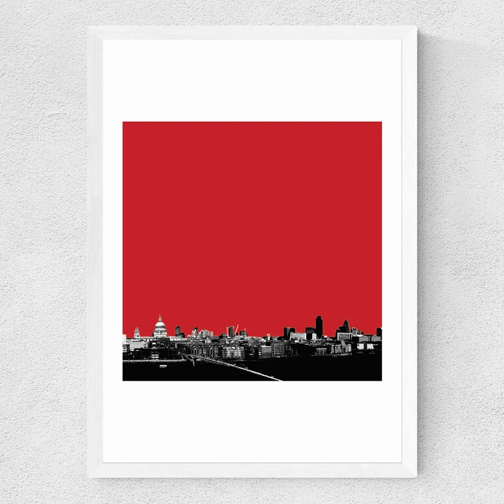 London Skyline (Red) Medium White Frame