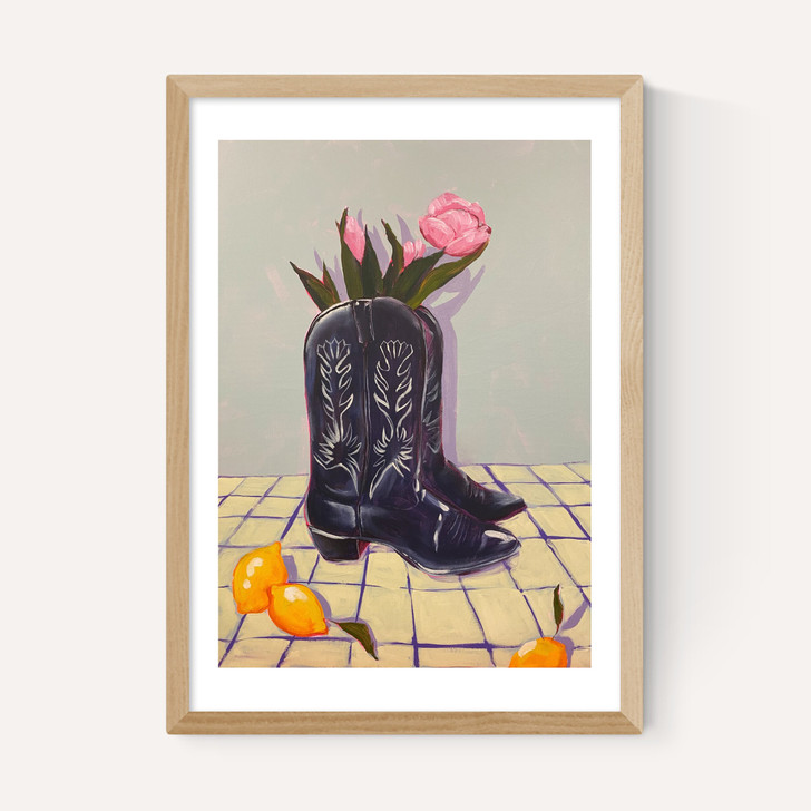 Still Life With Tulips In Boots