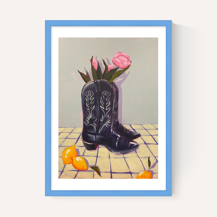 Still Life With Tulips In Boots