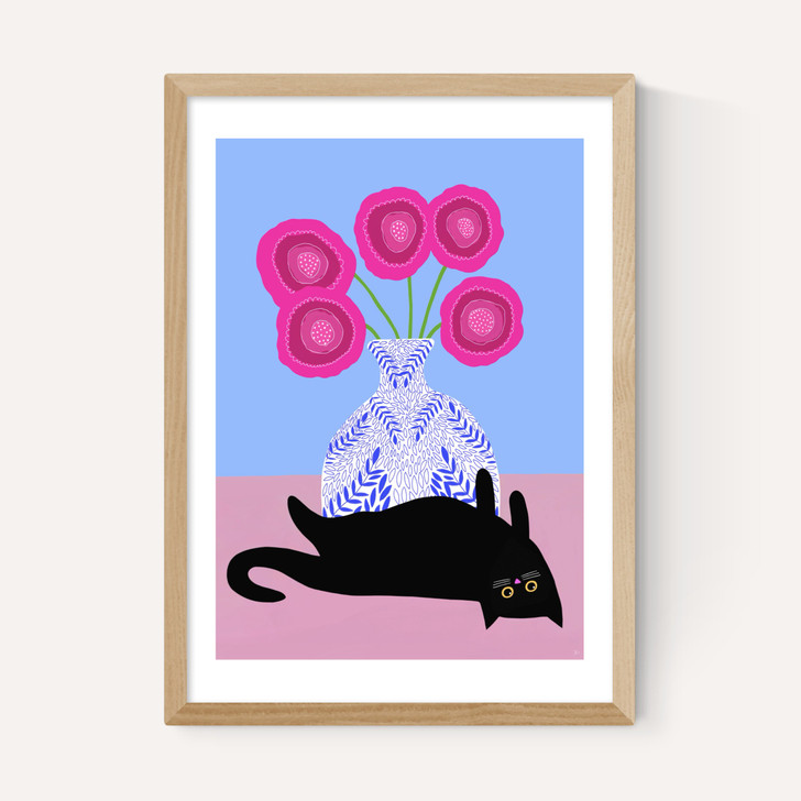 Upside Down Cat with Vase