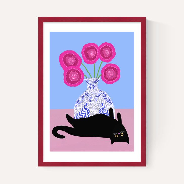 Upside Down Cat with Vase