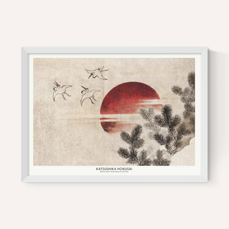 Birds and Sunset by Katsushika Hokusai