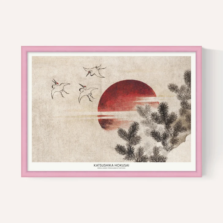 Birds and Sunset by Katsushika Hokusai