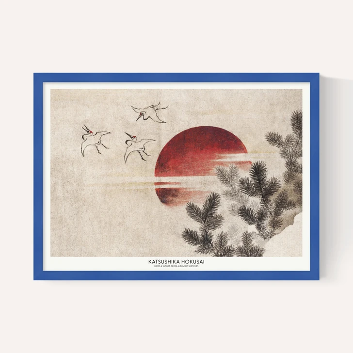 Birds and Sunset by Katsushika Hokusai