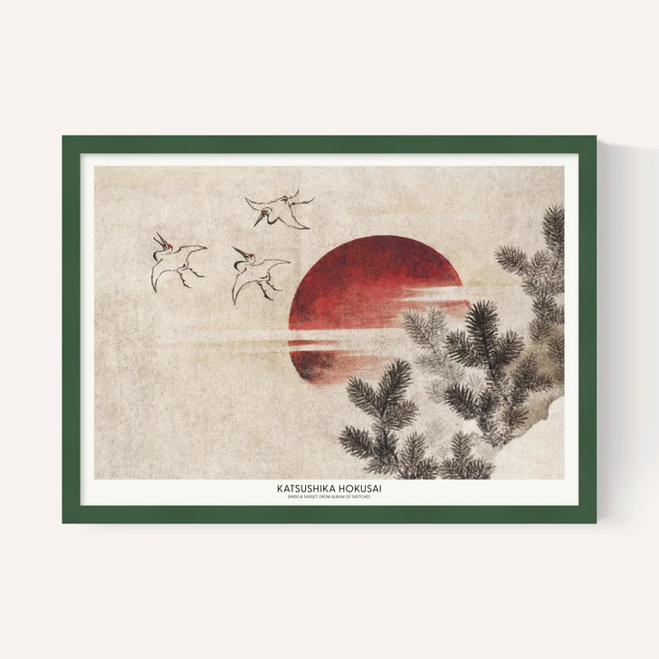 Birds and Sunset by Katsushika Hokusai
