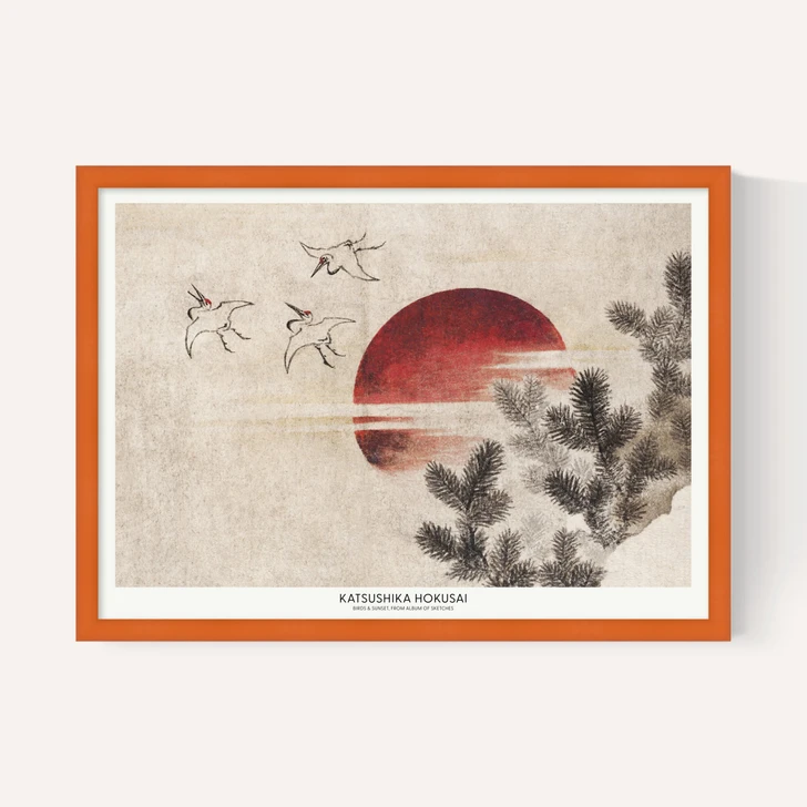 Birds and Sunset by Katsushika Hokusai