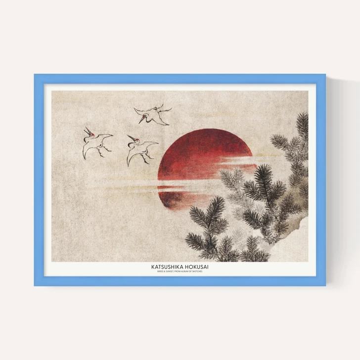 Birds and Sunset by Katsushika Hokusai