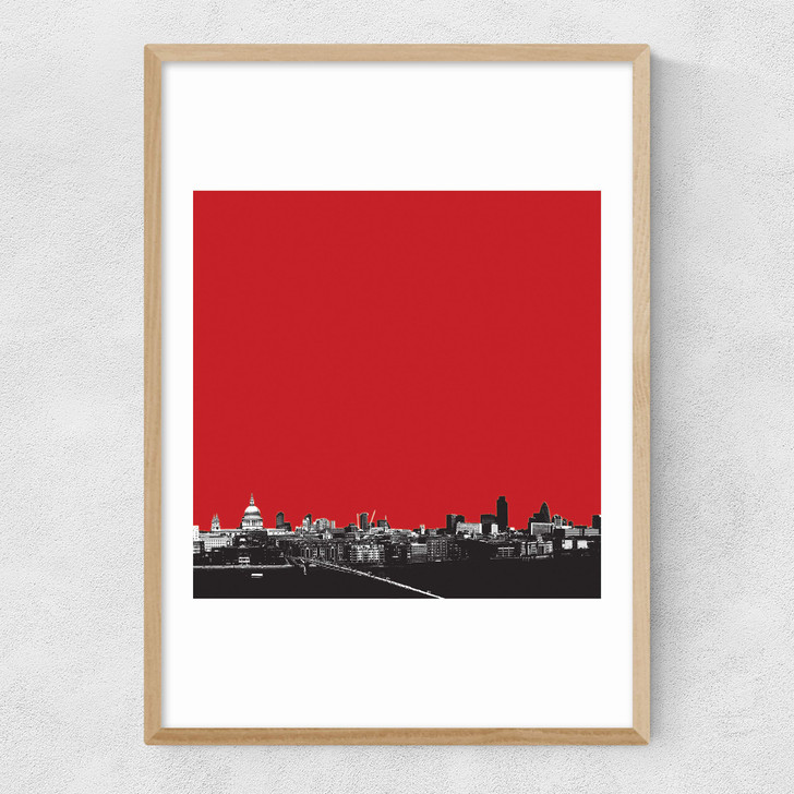 London Skyline (Red) Narrow Oak Frame London Skyline (Red) Narrow Oak Frame