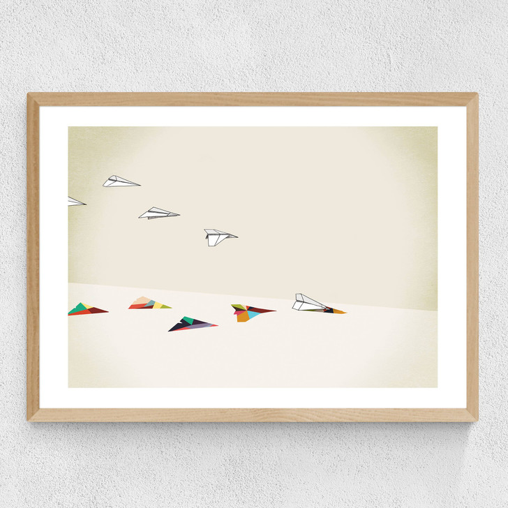 Paper Planes by Jason Ratliff Medium Oak Frame