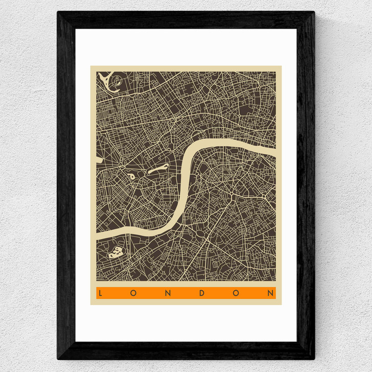 London Map b/w by Jazzberry Blue Wide Black Frame