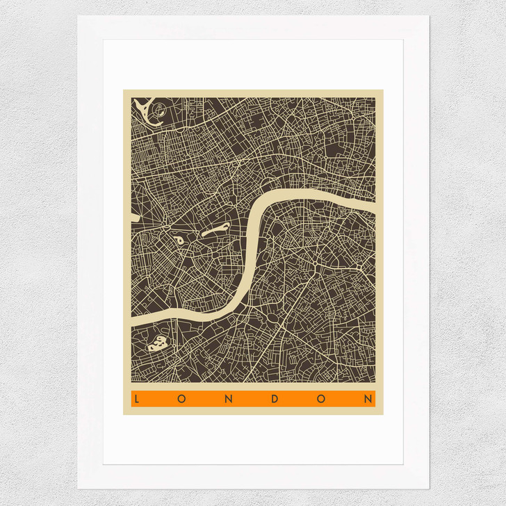 London Map b/w by Jazzberry Blue Wide White Frame
