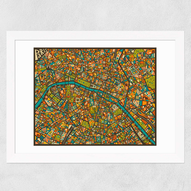Paris Street Map by Jazzberry Blue Wide White Frame Paris Street Map by Jazzberry Blue Wide White Frame