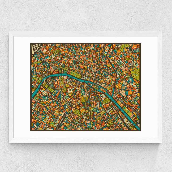 Paris Street Map by Jazzberry Blue Medium White Frame