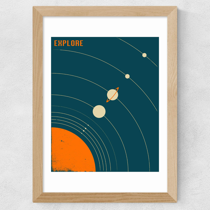 Solar System (blue) by Jazzberry Blue Wide Oak Frame Solar System (blue) by Jazzberry Blue Wide Oak Frame