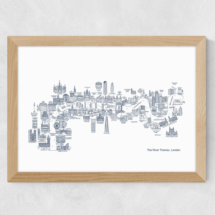 Thames Map Wide Oak Frame