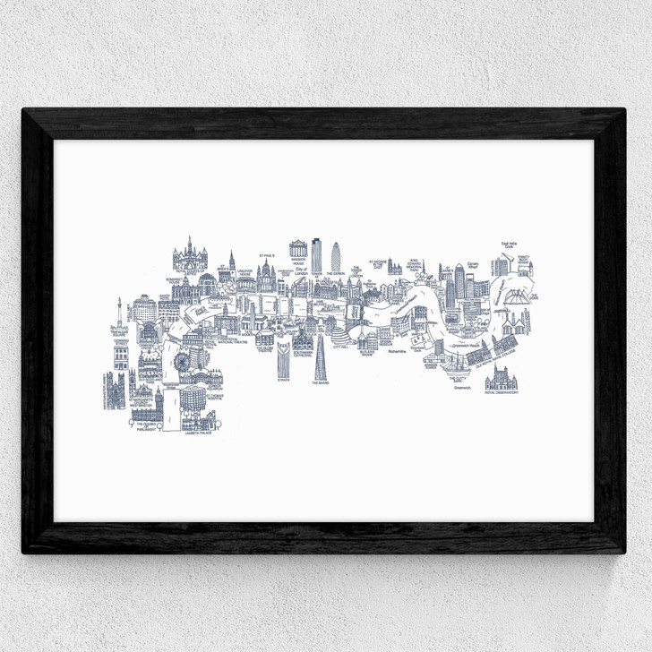 Thames Map Wide Black Frame