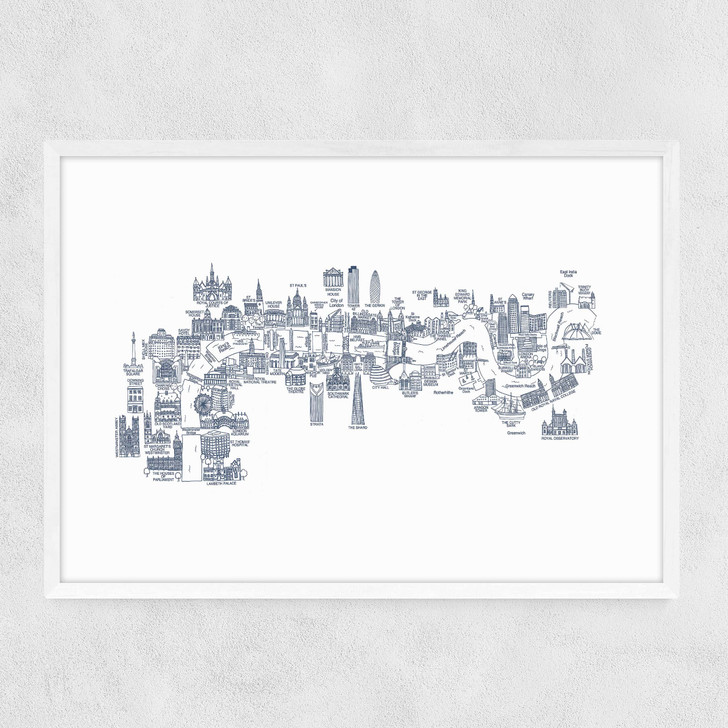 Thames Map Narrow White Frame