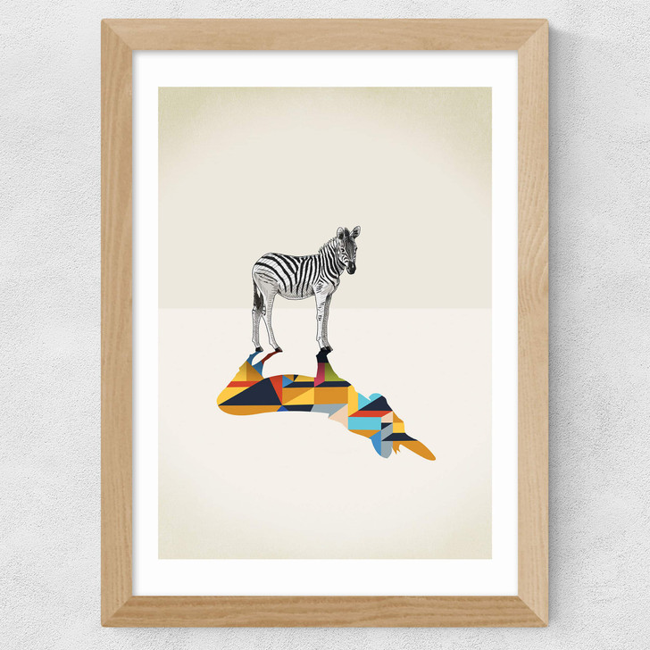 Zebra - Walking Shadows Wide Oak Frame Zebra - Walking Shadows Wide Oak Frame