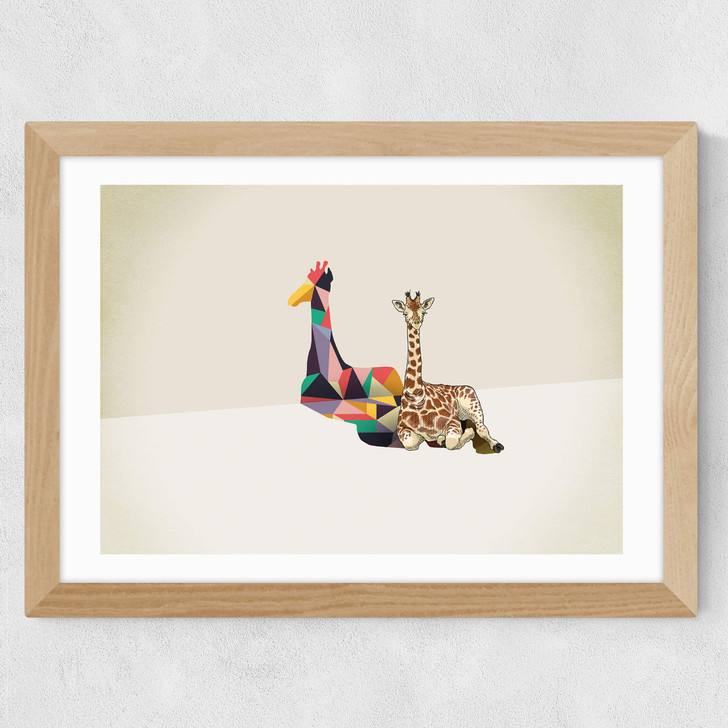 Giraffe - Walking Shadows Wide Oak Frame Giraffe - Walking Shadows Wide Oak Frame