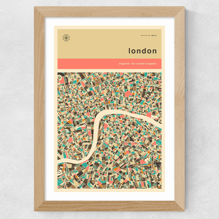 London Streetguide (Orange) Wide Oak Frame London Streetguide (Orange) Wide Oak Frame