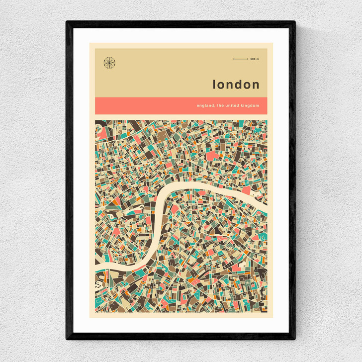 London Streetguide (Orange) Narrow Black Frame