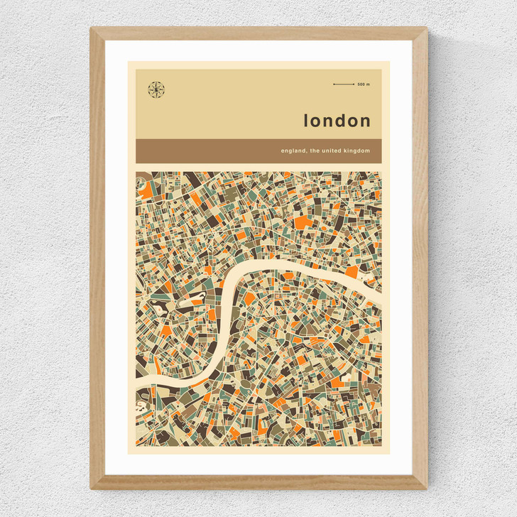 London Streetguide by Jazzberry Blue Medium Oak Frame