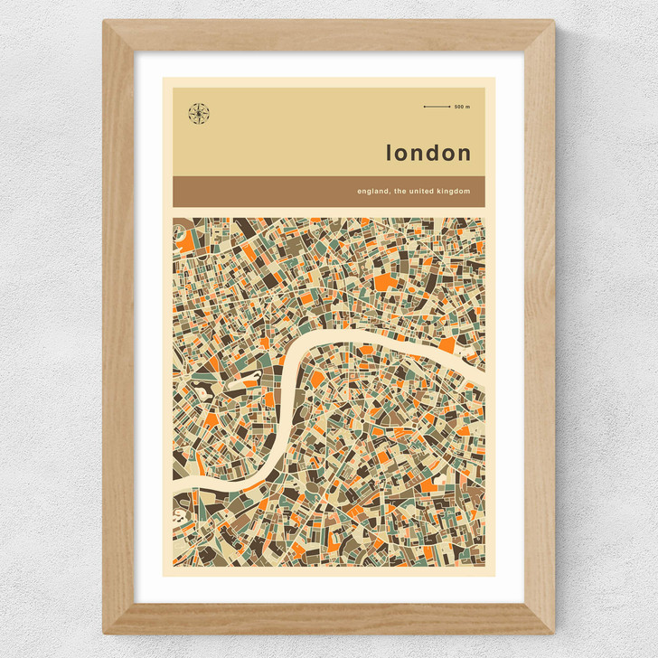 London Streetguide by Jazzberry Blue Wide Oak Frame
