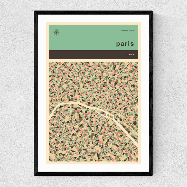 Paris Streetguide by Jazzberry Blue Narrow Black Frame Paris Streetguide by Jazzberry Blue Narrow Black Frame