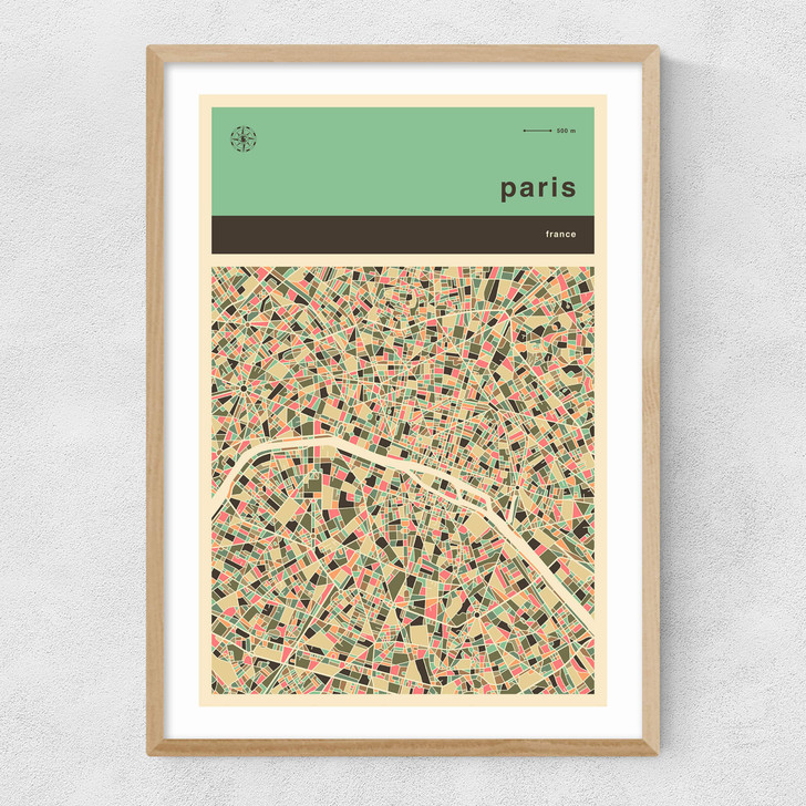 Paris Streetguide by Jazzberry Blue Narrow Oak Frame