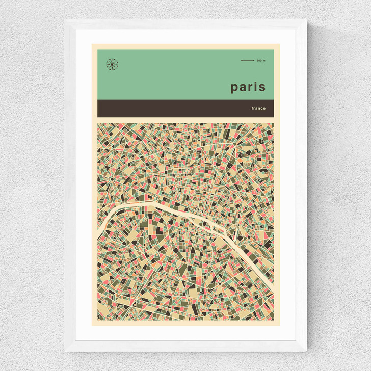 Paris Streetguide by Jazzberry Blue Medium White Frame