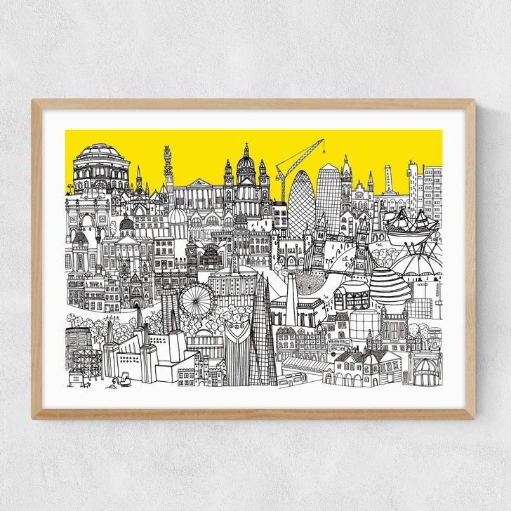 London Jungle Art Print Narrow Oak Frame
