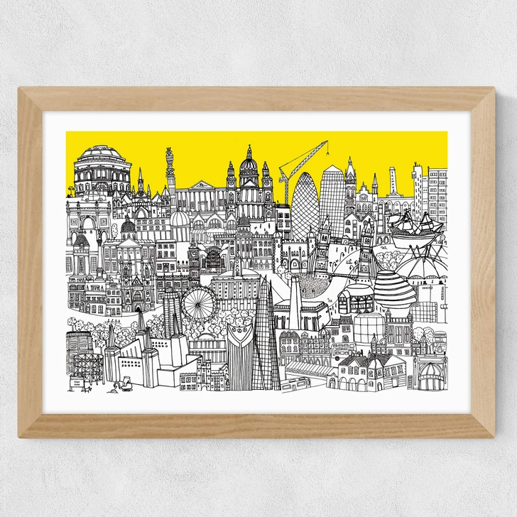 London Jungle Art Print Wide Oak Frame