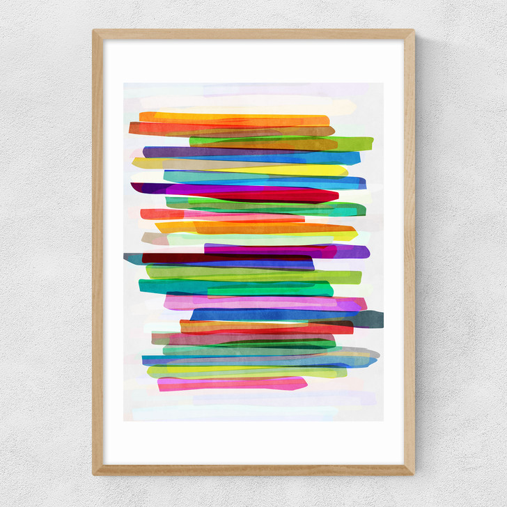 Colourful Stripes Narrow Oak Frame