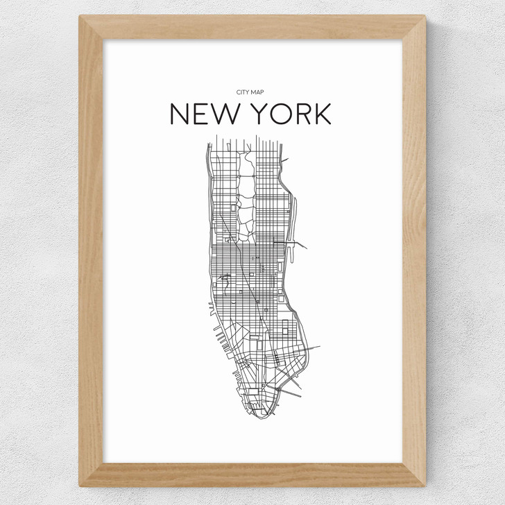 City Map New York Wide Oak Frame City Map New York Wide Oak Frame