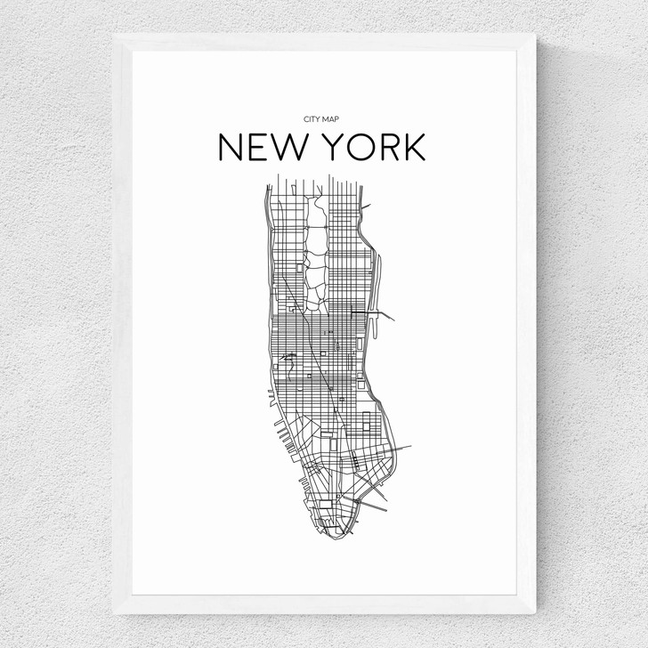City Map New York Medium White Frame City Map New York Medium White Frame