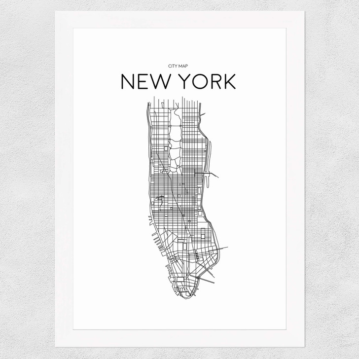City Map New York Wide White Frame City Map New York Wide White Frame