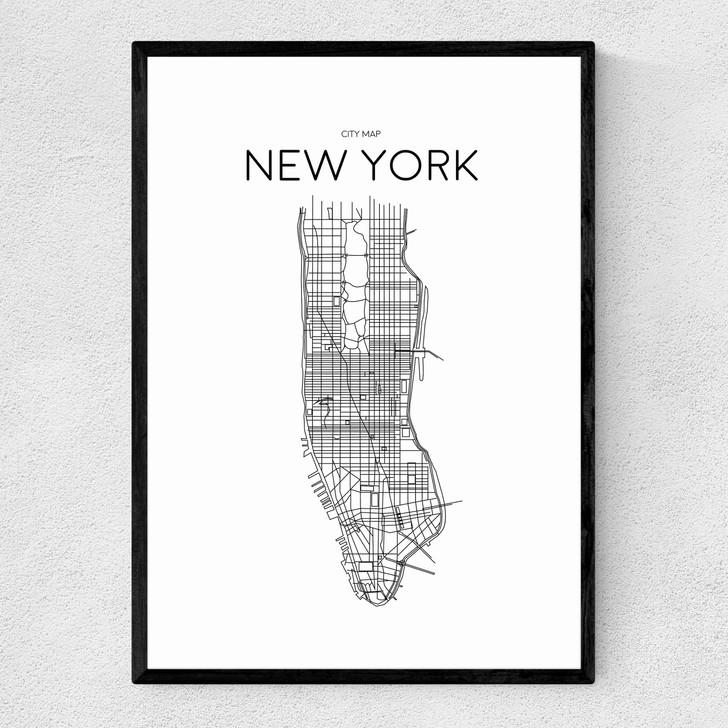 City Map New York Narrow Black Frame