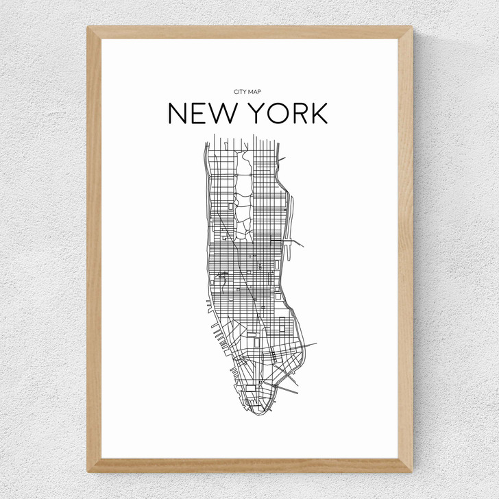 City Map New York Medium Oak Frame