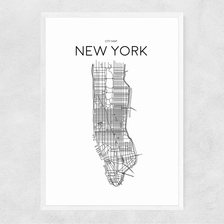 City Map New York Narrow White Frame
