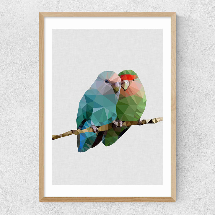 Two Love Birds Narrow Oak Frame Two Love Birds Narrow Oak Frame
