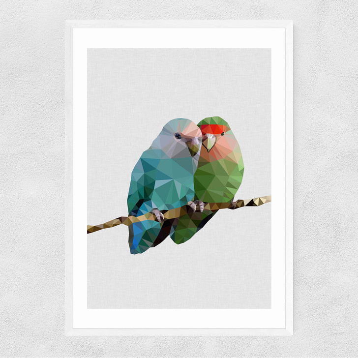 Two Love Birds Narrow White Frame