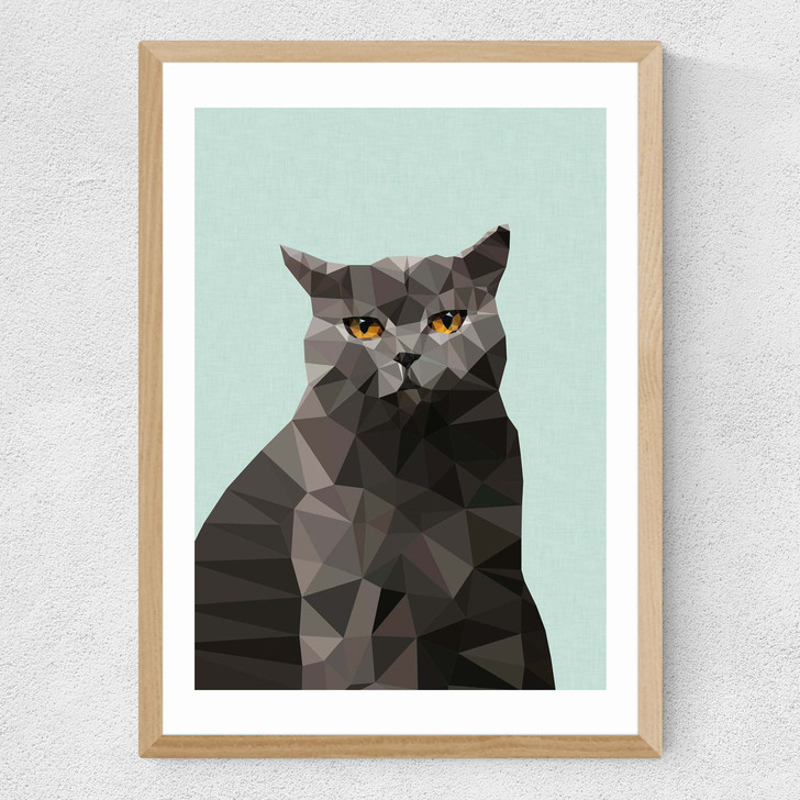 Cat British Blue Medium Oak Frame Cat British Blue Medium Oak Frame